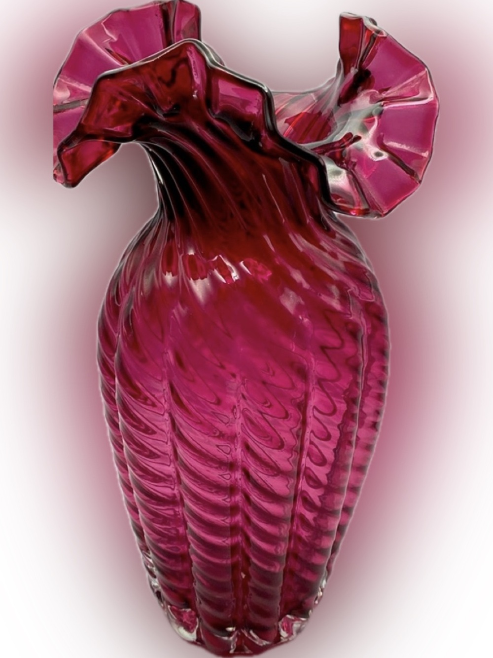 Fenton Mulberry Spiral Optic Vase.